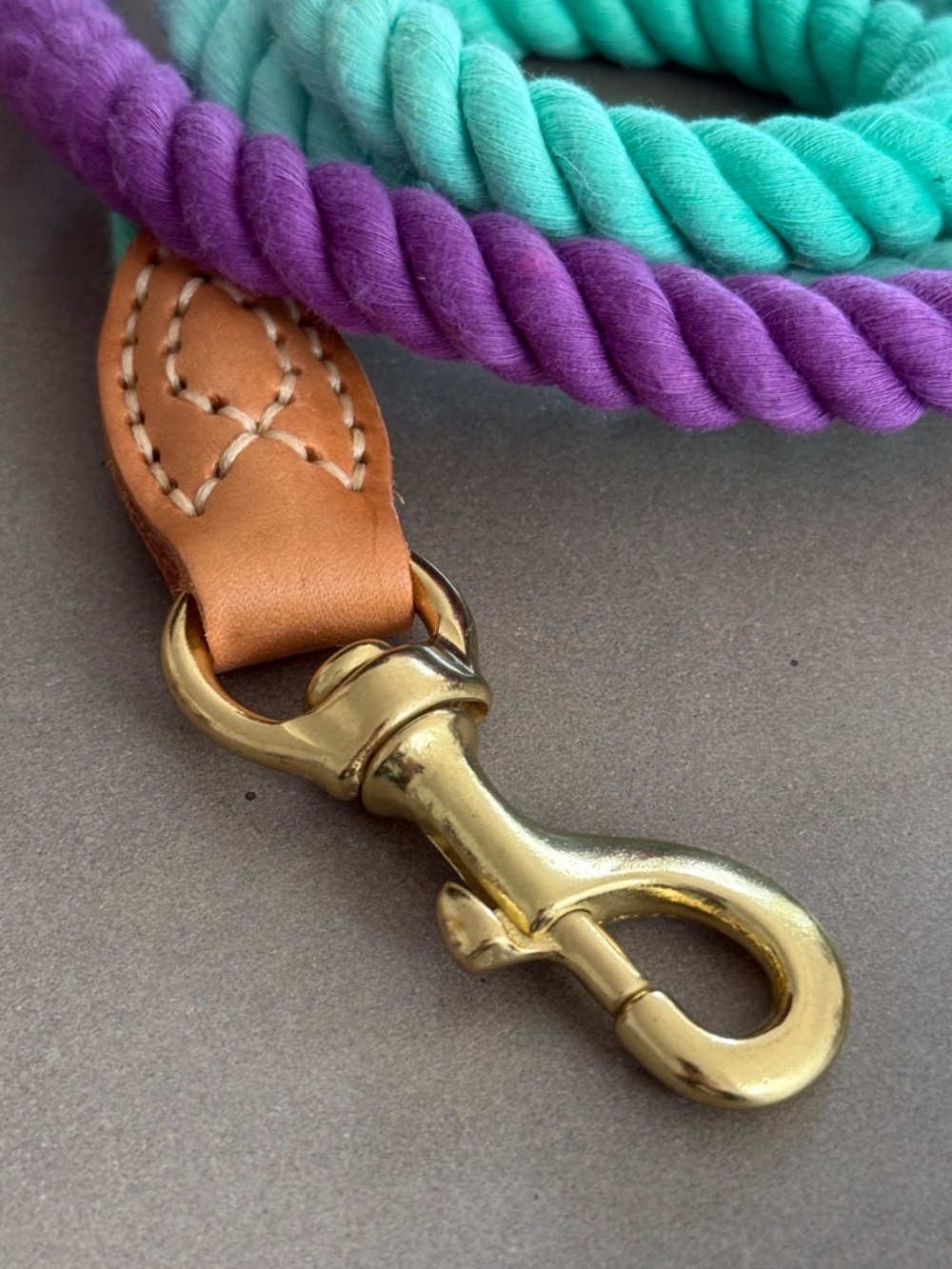 Colorful Rope Dog Leash in Teal, Mint & Purple - Picture 2 of 3